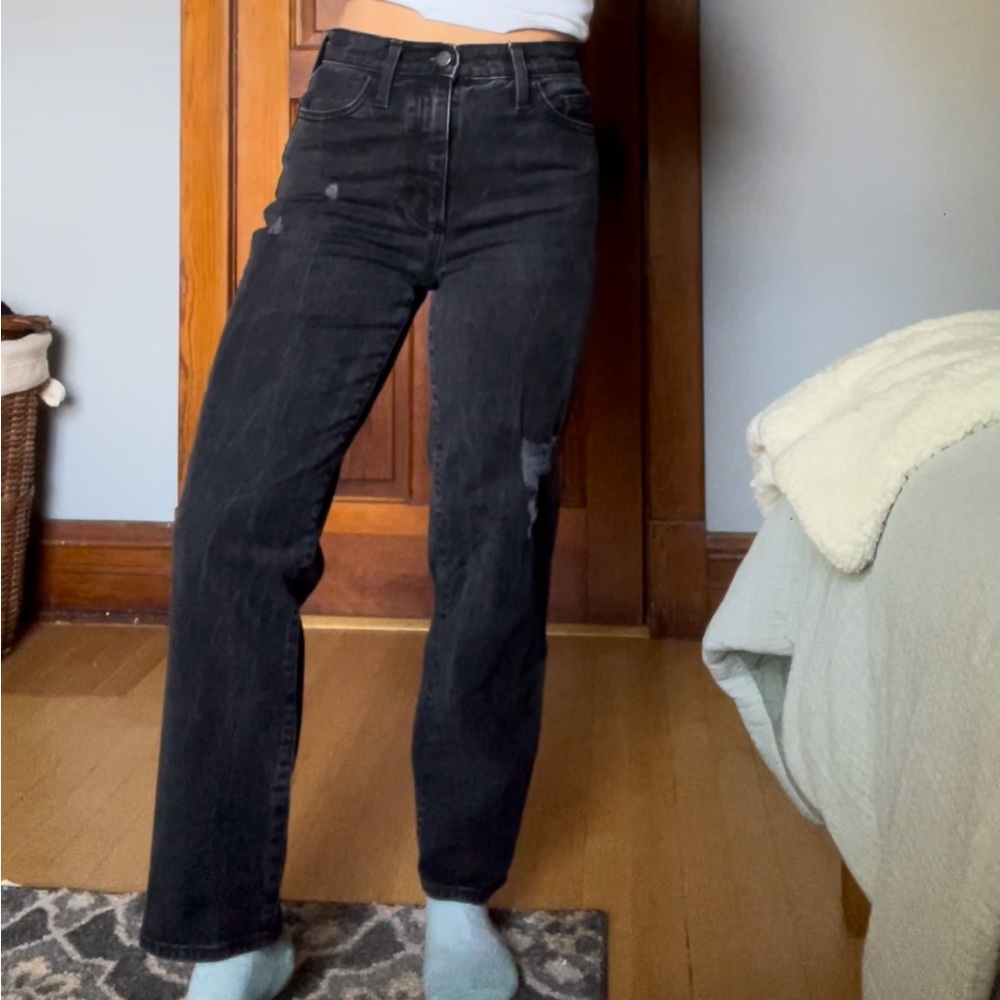 Black straight leg mid rise jeans